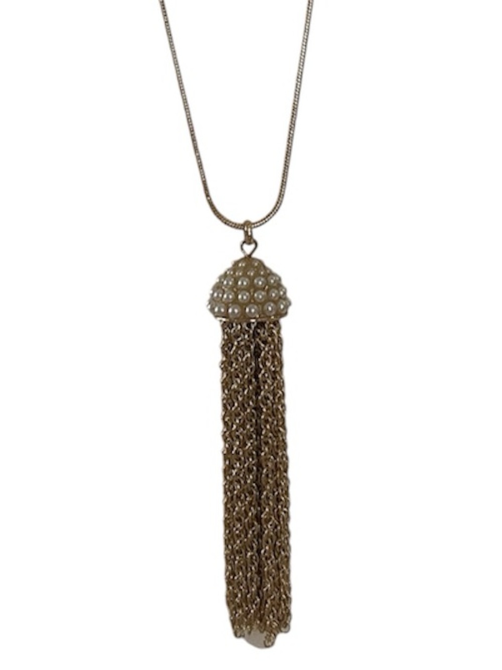 Pearl and Gold Toned Tassel Necklace